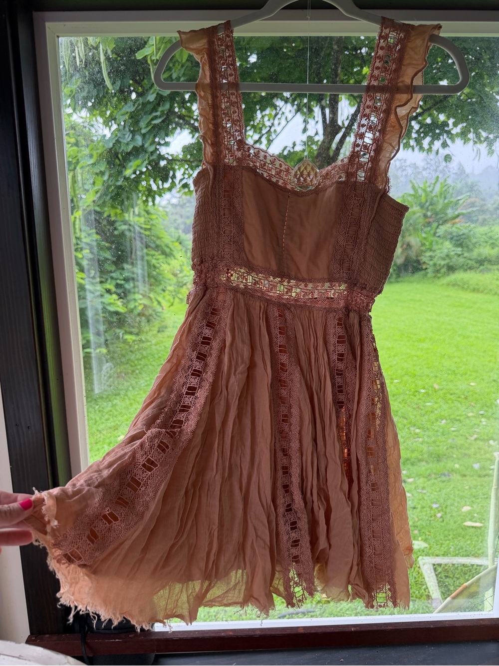 FP Movement by Free People Dusty Rose Crochet-Trim Mini Dress